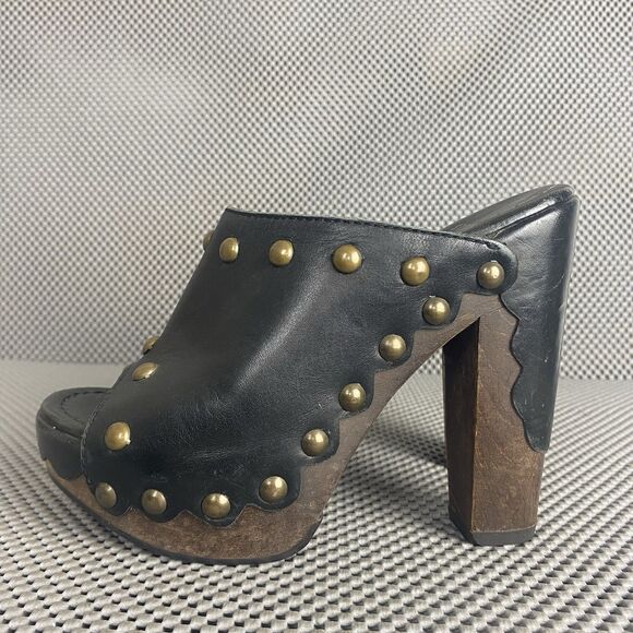 Stuart Weitzman Mules Womens 5.5 Black Leather Platform Heeled Made In Spain - Picture 2 of 15